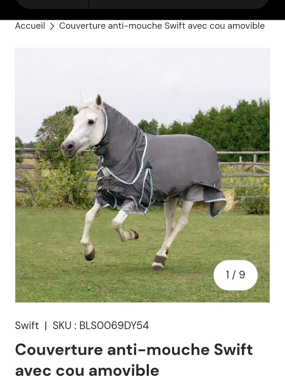 Swift Grey Fly Sheet with Detachable Neck 66"
